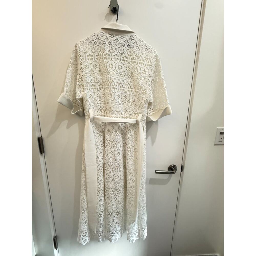 Maje White Eyelet Lace Tie-Belt Shirt Dress Spring Summer Size 4 - Picture 8 of 11